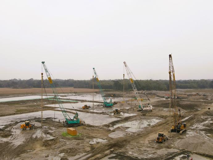 4 vibro stone columns set up at a green field project in Nablari, Assam