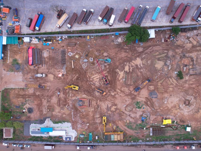 A bird's eye view of a data centre facility project site in Ambattur, Chennai