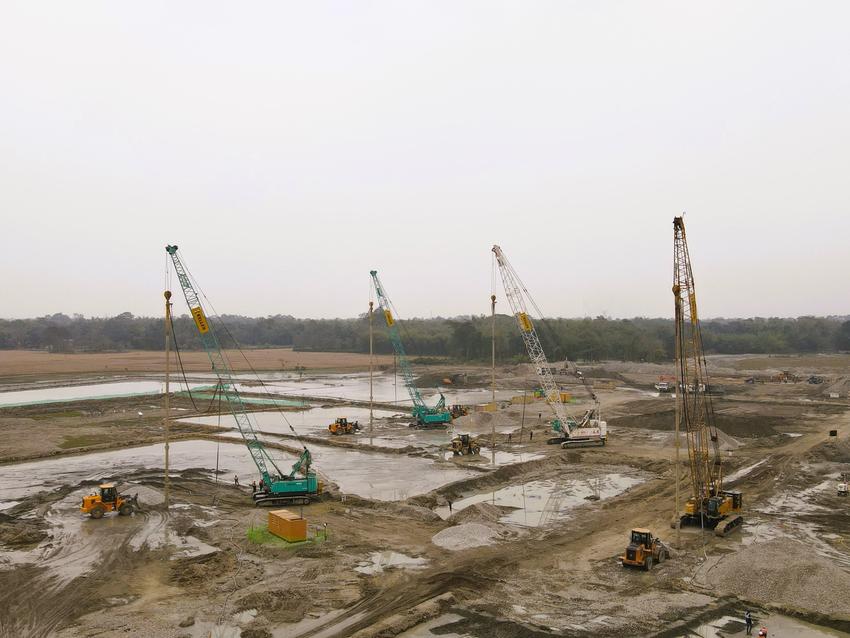 4 vibro stone columns set up at a green field project in Nablari, Assam